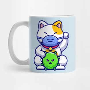 Cute Cat Maneki Neko Wearing Mask With Virus Cartoon Mug